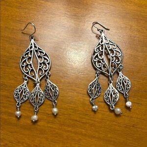Elegant Silver Leaf Dangle Earrings with Pear Accents